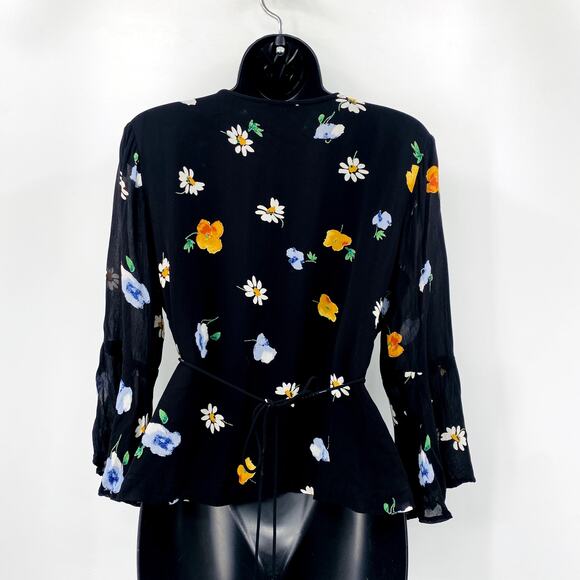GANNI Black Floral Wrap Silk Blouse - Picture 4 of 8